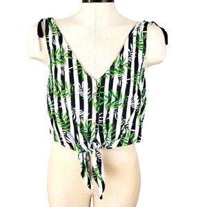Crop tank stripe palm print w/tassel detail NEW